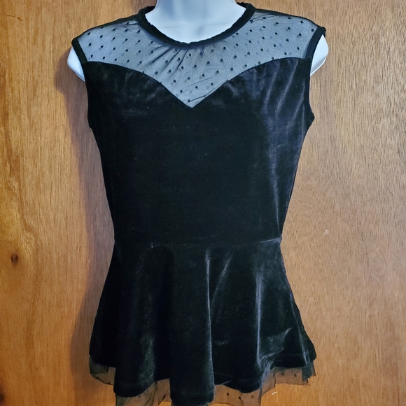 Velvet peplum top with mesh insert - Picture 2 of 8
